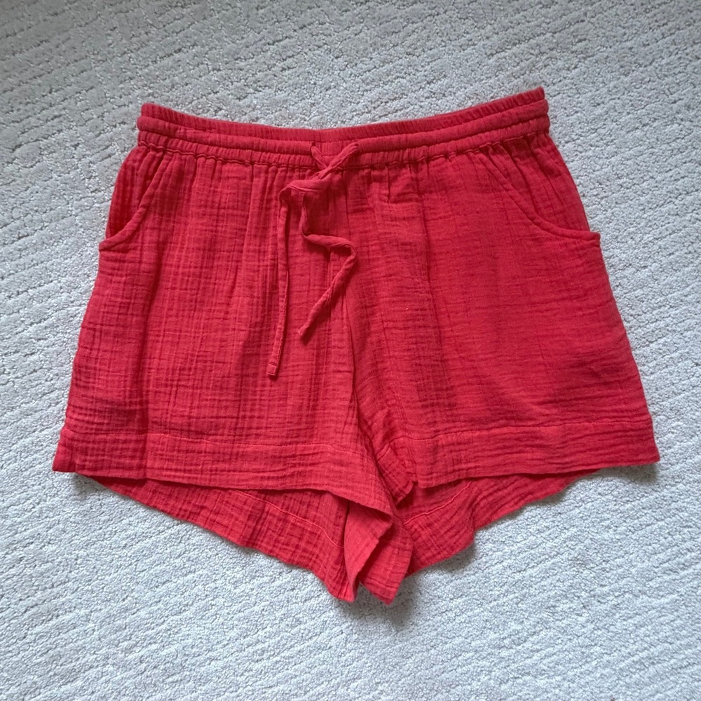 Sea Level Australia Coral Red Gauze Cotton Drawstring Pull on Shorts XS Beach